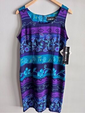 Sag Harbor Blue Purple Floral Midi Dress Sleeveless Vintage Style 12